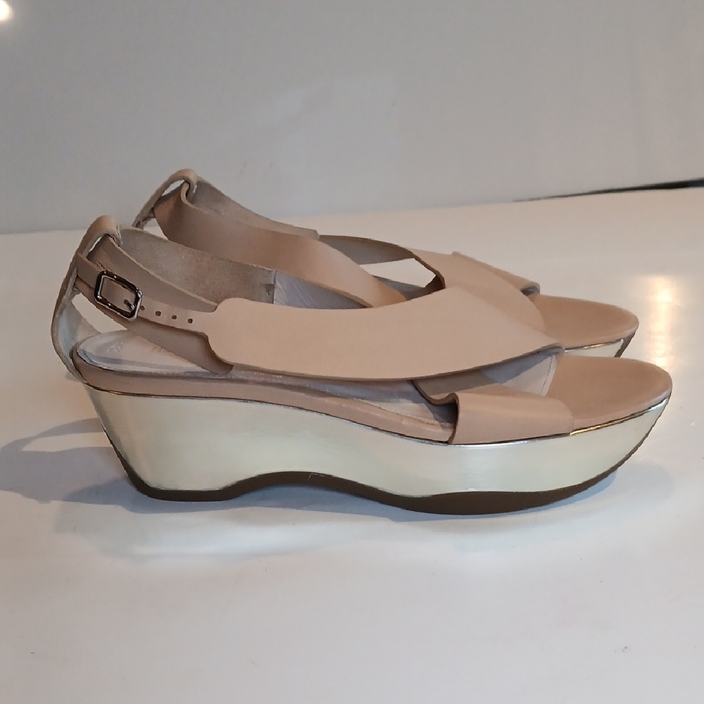 ✨ Jill Sander Beige Leather Gold Platform Wedge Sandals NWOT Size 38.5